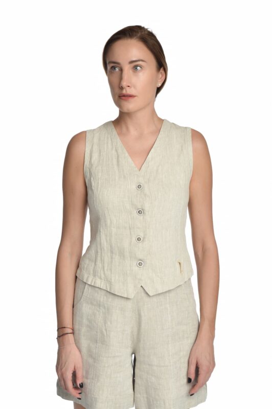 šviesi stilinga lininė liemenė, moteriška