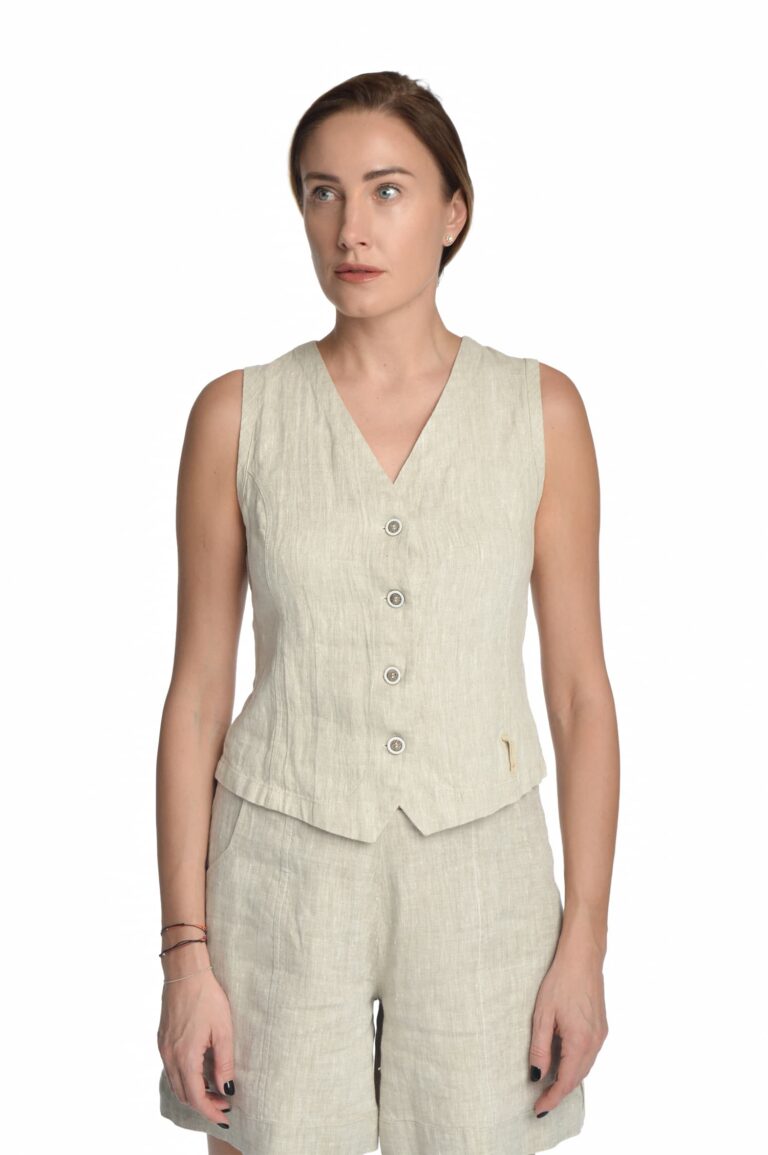 šviesi stilinga lininė liemenė, moteriška