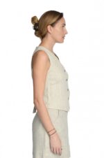 Stilinga lininė liemenė, Moteriška, šviesaus melanžo reguliuojmo pločio