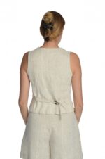 Moteriška, šviesaus melanžo klasikinė lininė liemenė, reguliuojmo pločio