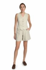 Moteriška, šviesaus melanžo klasikinė lininė liemenė