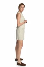 Moteriška, šviesaus melanžo klasikinė lininė liemenė