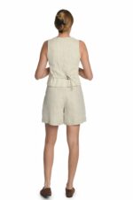 Moteriška, šviesaus melanžo lininė liemenė iš nugaros