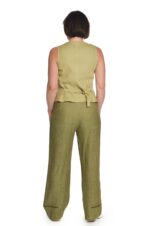 Moteriška žalios spalvos lininė liemenė, trumpa, reguliuojamo pločio