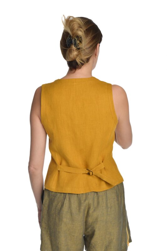 Moteriška garstyčių spalvos lininė liemenė, trumpa