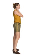 Moteriška lininė klasikinė liemenė, trumpa, garstyčių spalvos. reguliuojamo pločio - iš šono