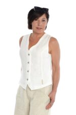 moteriška balta lininė liemenė, klasikinė