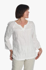 tradicinio stiliaus lininė palaidinė ilgomis rankovėmis, balta