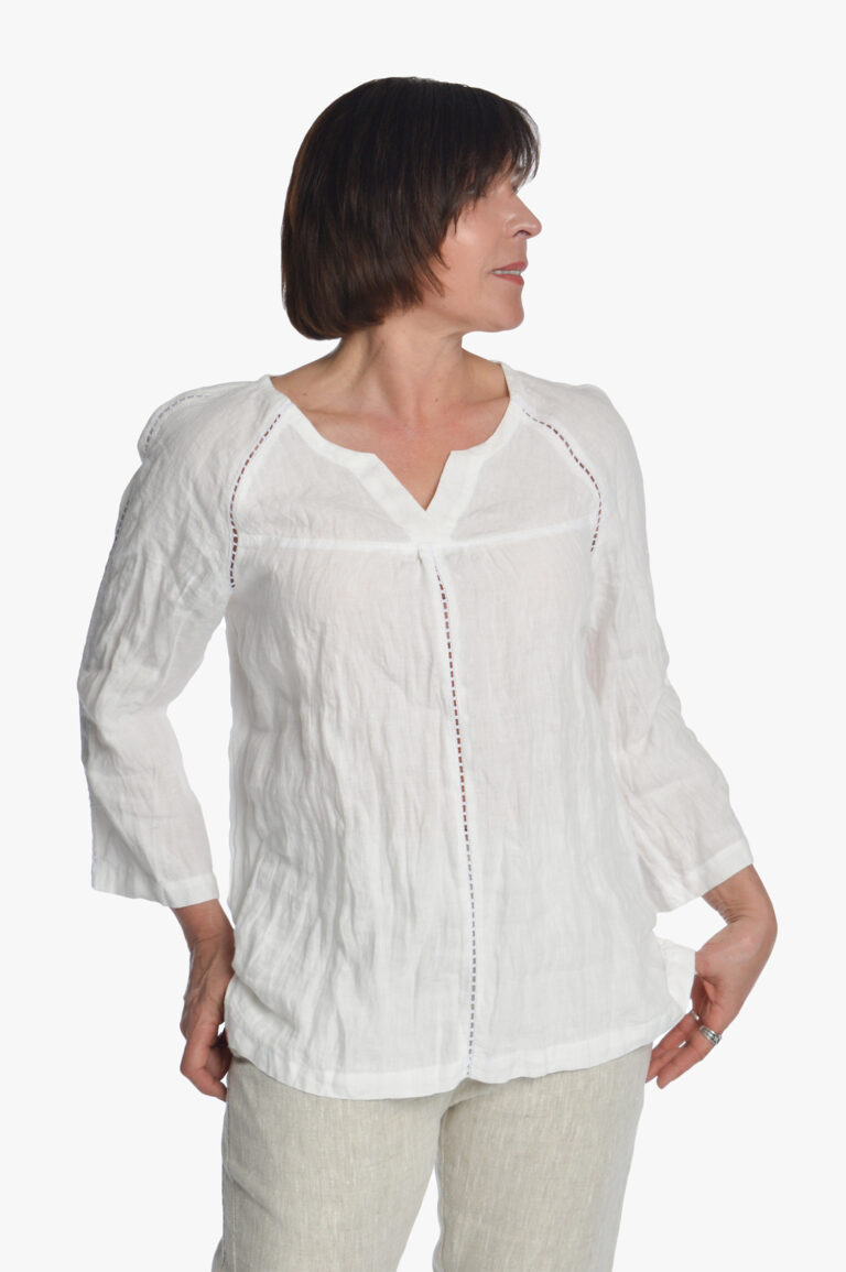 tradicinio stiliaus lininė palaidinė ilgomis rankovėmis, balta