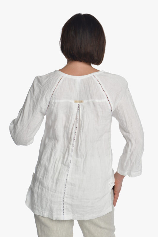 tradicinio stiliaus lininė palaidinė ilgomis rankovėmis, balta - nugara
