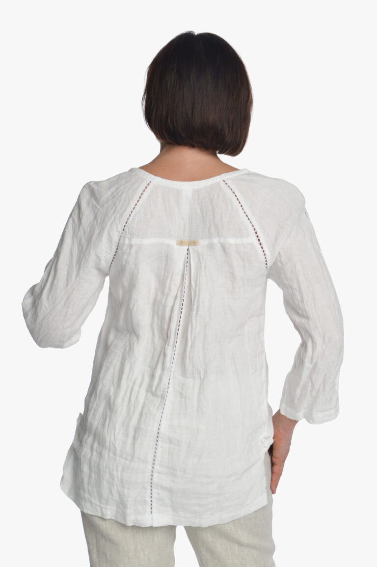 tradicinio stiliaus lininė palaidinė ilgomis rankovėmis, balta - nugara