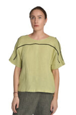 Tiesaus silueto moteriška palaidinė iš lino trumpomis rankovėmis, žalia