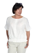 Balta laisva lininė palaidinė sutraukiama apačia