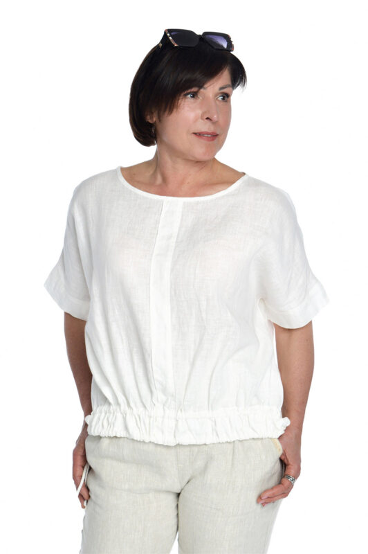 Balta laisva lininė palaidinė sutraukiama apačia