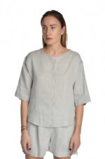Lininė palaidinė trumpomis rankovėmis su užtrauktukais šonuose, pilka
