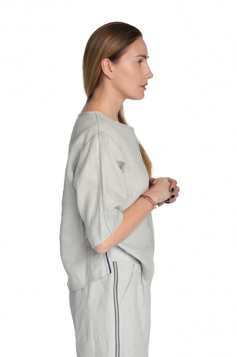 Lininė palaidinė trumpomis rankovėmis, atsegamais šonais, pilka