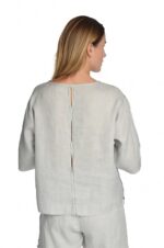 Lininė palaidinė trumpomis rankovėmis, atsegamais skeltukais šonuose, pilka - nugara