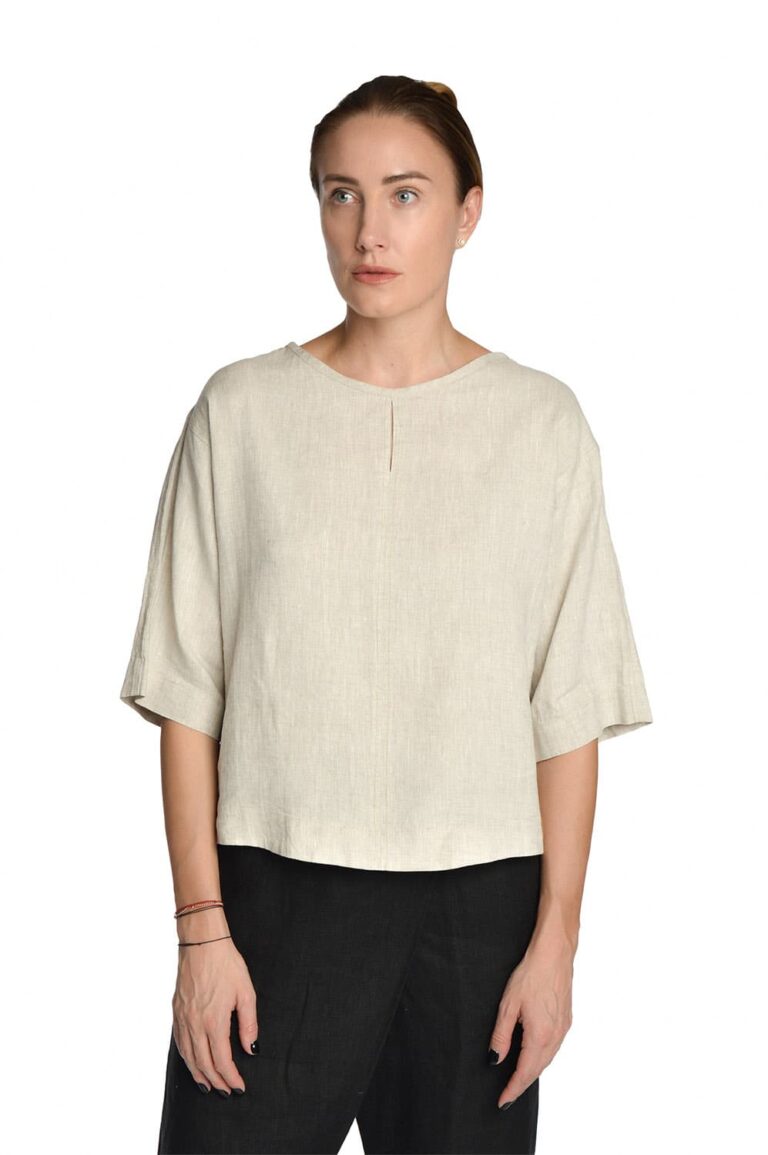 šviesūs lininiai marškinėliai moteriški pusilgėmis rankovėmis