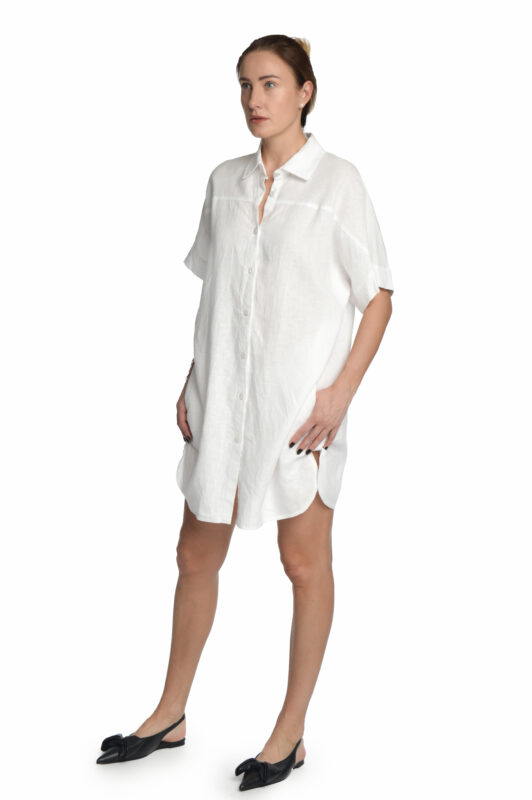 balta lininė suknelė marškiniai - priekis