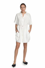 balta lininė suknelė marškiniai sujuosta dirželiu