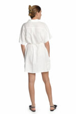 balta lininė suknelė marškiniai sujuosta dirželiu - nugara