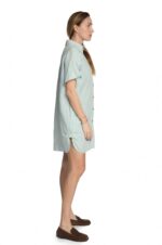 Mėtinė lininė suknelė marškiniai dėvima be diržo šonu