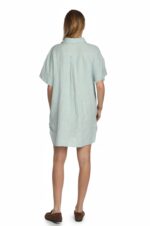 Mėtinė lininė suknelė marškiniai dėvima be diržo - nugara