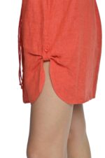 Raudona lininė suknelė marškiniai susagstoma priekyje - šoniniai skeltukai