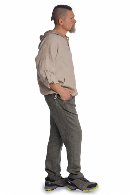 vyriskos linines kelnes chaki