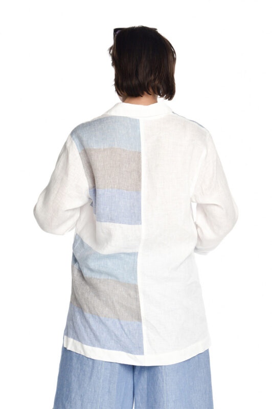 moteriški ilgi lininiai marškiniai ilgomis rankovėmis - nugara