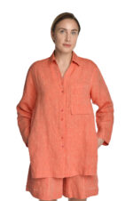 raudoni moteriški ilgi lininiai marškiniai ilgomis rankovėmis