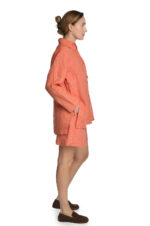 raudoni moteriški ilgi lininiai marškiniai ilgomis rankovėmis švarko tipo, giliais skeltukais