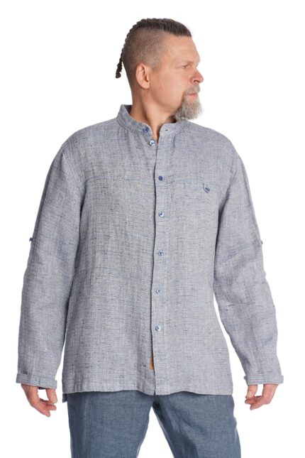 Vyriškas lininis švarkas marškinių tipo mėlynas