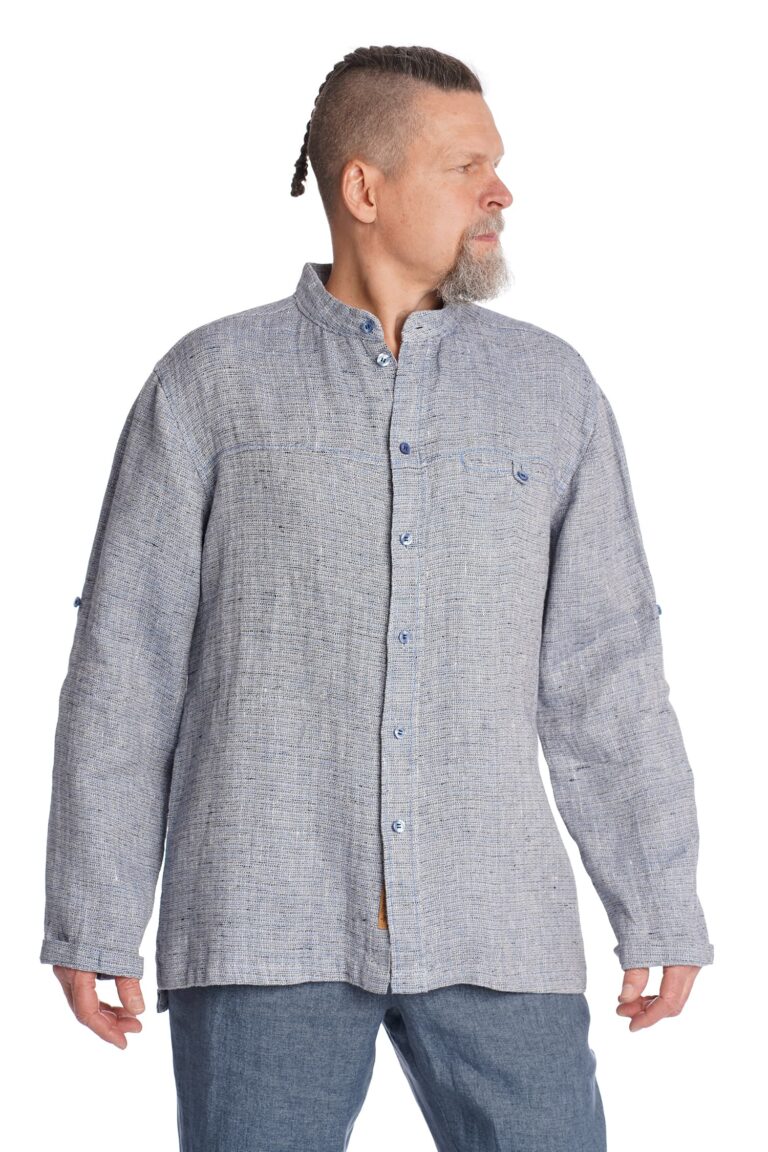 Vyriškas lininis švarkas marškinių tipo mėlynas