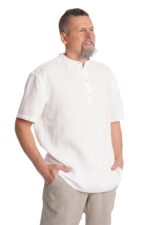 balti lininiai marškiniai vyrui