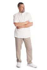 vyriški marškiniai stačia apykakle ir trumpomis rankovėmis