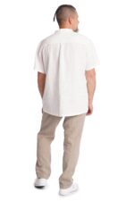 balti lininiai marškiniai vyrui trumpomis rankovėmis