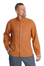 Konjako spalvos lininiai marškiniai vyrams - priekis