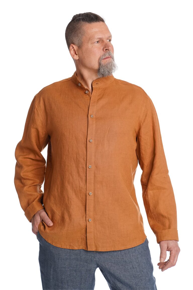 Konjako spalvos lininiai marškiniai vyrams - priekis