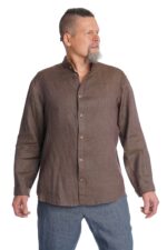 Rudos spalvos lininiai marškiniai ilgomis rankovėmis