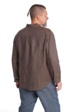Rudos spalvos vyriški lininiai marškiniai ilgomis rankovėmis