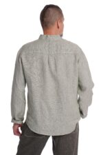 Vyriški lininiai marškiniai ilgomis rankovėmis DAIVU stačia apykakle žalias melanžas - nugara