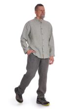 Vyriški lininiai marškiniai ilgomis rankovėmis žalias melanžas