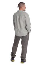 Vyriški lininiai marškiniai ilgomis rankovėmis žalias melanžas - nugara