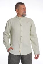 Vyriški lininiai marškiniai ilgomis rankovėmis mėtinės spalvos