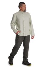 Vyriški lininiai marškiniai ilgomis rankovėmis mėtinės spalvos tiesaus silueto