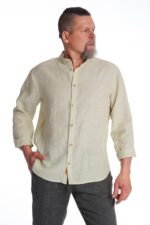 Vyriški lininiai marškiniai ilgomis rankovėmis žalsvi