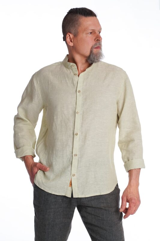Vyriški lininiai marškiniai ilgomis rankovėmis žalsvi