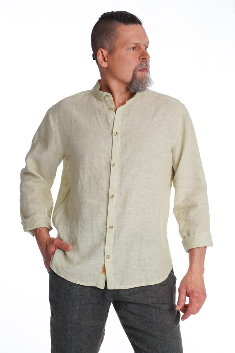 Vyriški lininiai marškiniai ilgomis rankovėmis žalsvi
