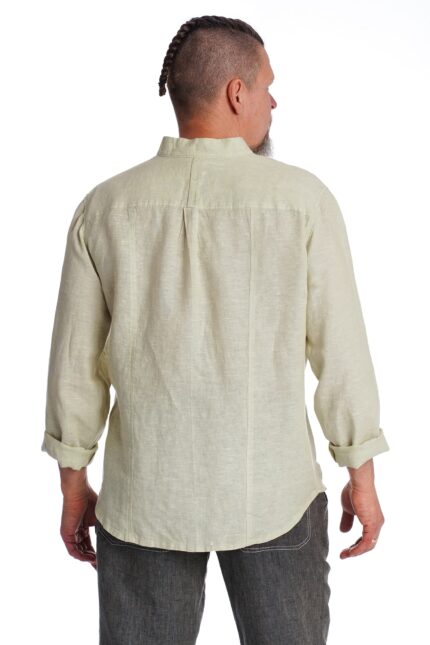 Vyriški lininiai marškiniai ilgomis rankovėmis žalsvi -nugara